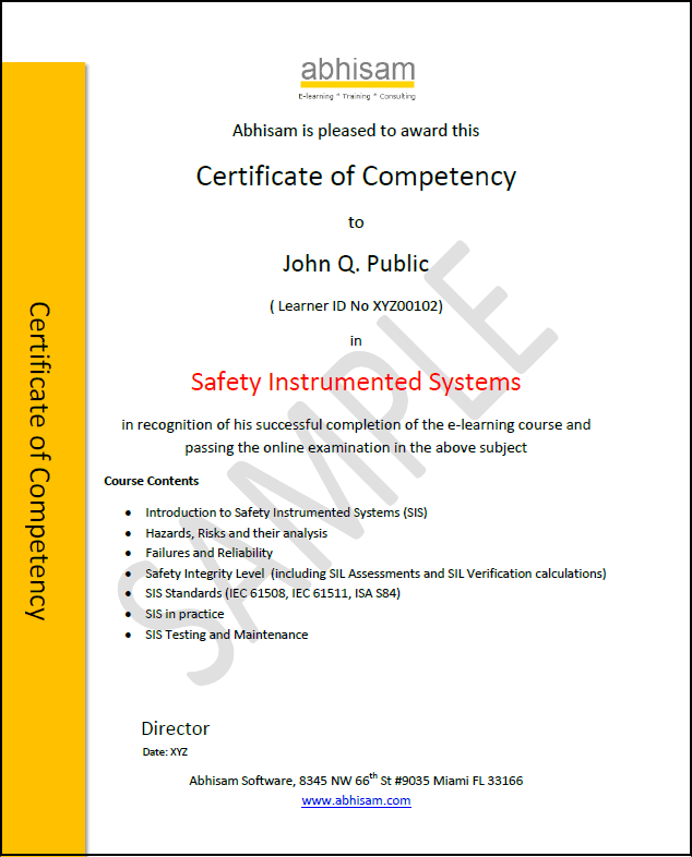 Abhisam Safety Instrumented Systems Certificate